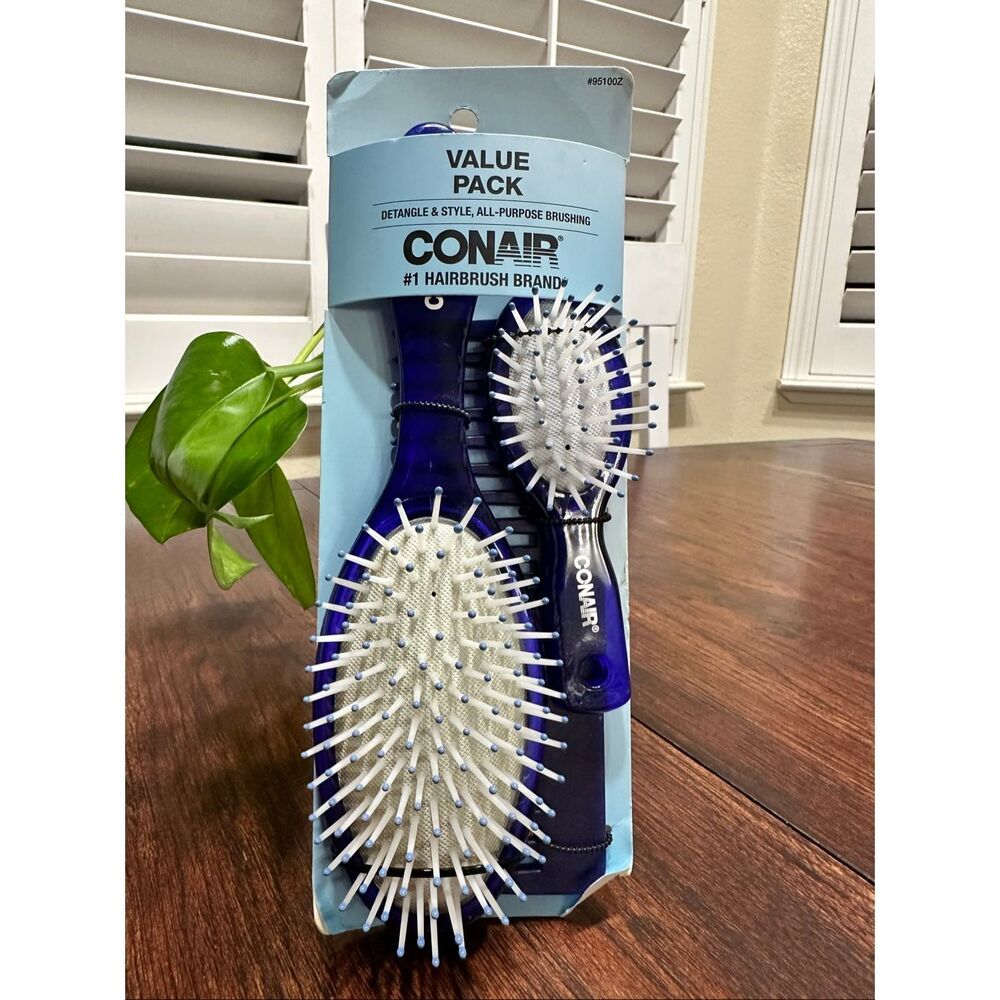 ConAir Blue and White Detangle Hair Brush and Comb Trio New